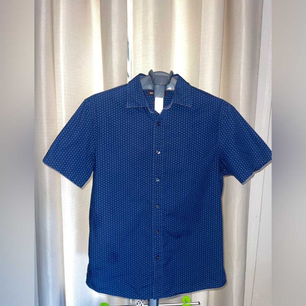 Michael Kors Navy Geometric Button Down Shirt
